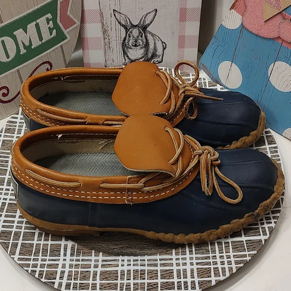 💐 Vintage GUC L.L. Bean Bean Boot 🥾 Rubber Duck Boots, Leather Trim, Navy, 8 - Picture 3 of 11